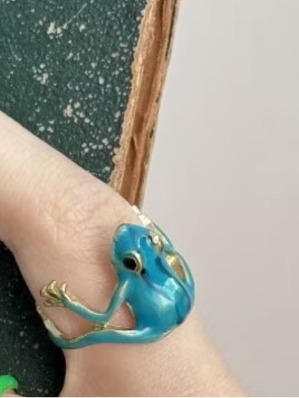 Blue Enamel Frog Wrap Ring